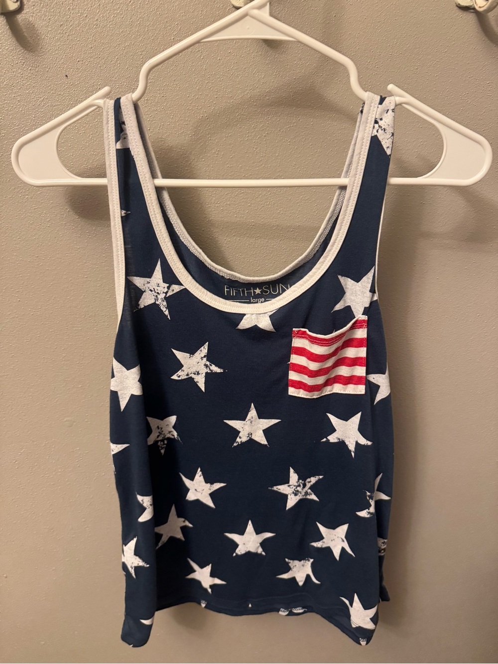 Fifth Sun Navy Star Print Tank with Red-White Flag Pocket Size L